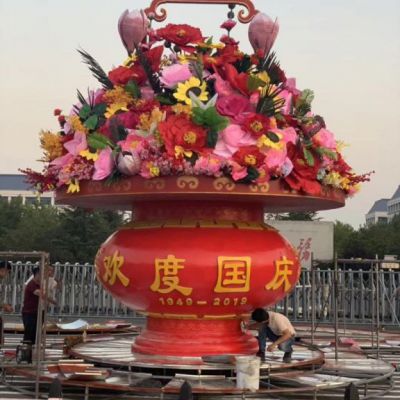 商业街不锈钢花篮景观雕塑