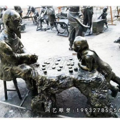 铜雕下棋人物雕塑