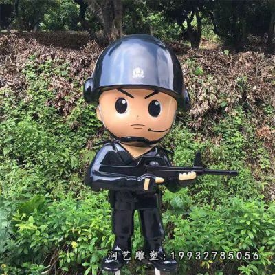 小区玻璃钢警察人物雕塑 